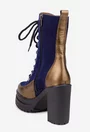Botine dama bleumarin cu bronz din piele cu toc inalt