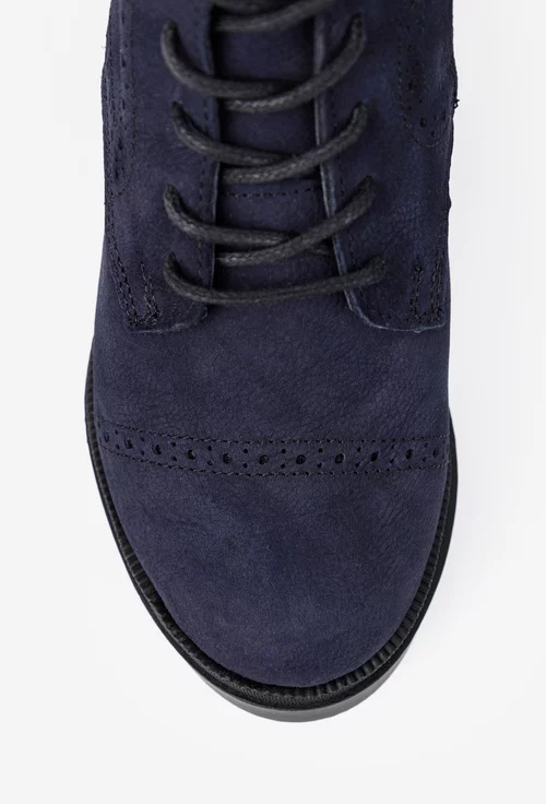 Botine dama bleumarin din piele nabuc