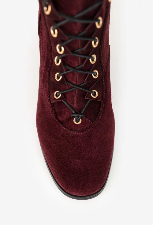 Botine dama bordo din piele intoarsa cu toc picture - 7