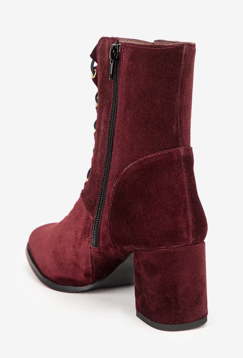 Botine dama bordo din piele intoarsa cu toc picture - 4