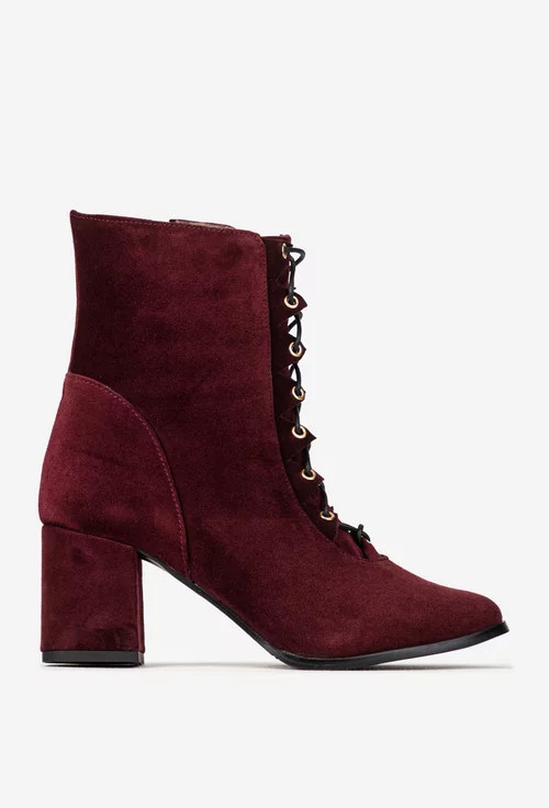 Botine dama bordo din piele intoarsa cu toc picture - 3