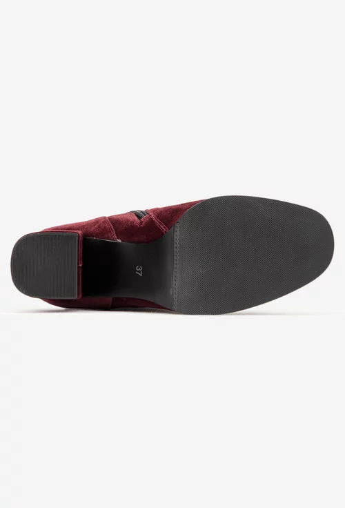 Botine dama bordo din piele intoarsa cu toc picture - 5