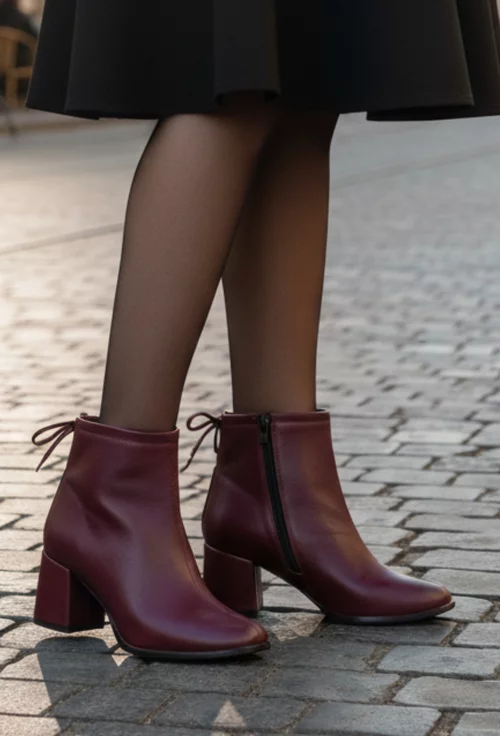 Botine dama bordo din piele naturala