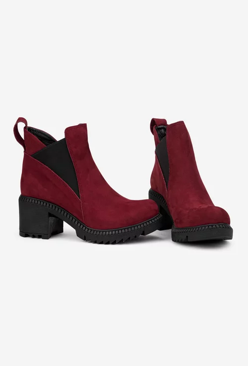 Botine dama burgundy din piele intoarsa