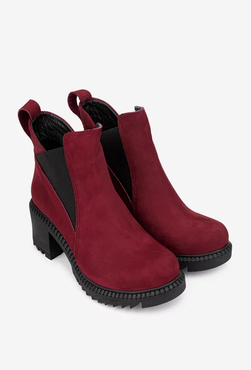 Botine dama burgundy din piele intoarsa