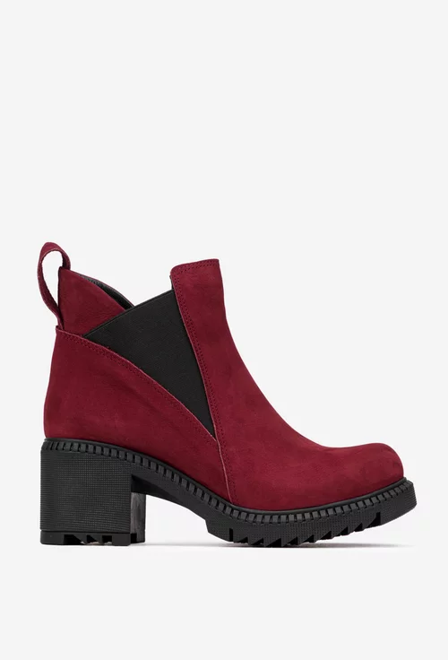 Botine dama burgundy din piele intoarsa