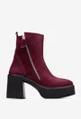 Botine dama burgundy din piele intoarsa cu fermoar decorativ