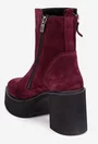 Botine dama burgundy din piele intoarsa cu fermoar decorativ