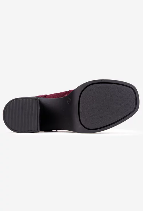 Botine dama burgundy din piele intoarsa cu fermoar decorativ