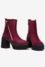 Botine dama burgundy din piele intoarsa cu fermoar decorativ