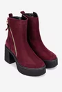 Botine dama burgundy din piele intoarsa cu fermoar decorativ