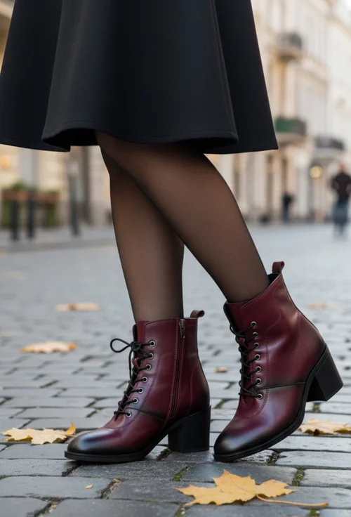 Botine dama burgundy din piele naturala