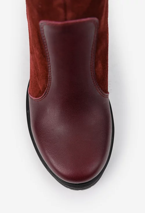 Botine dama burgundy din piele naturala si intoarsa