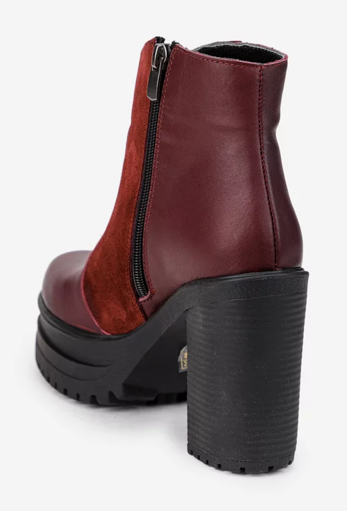 Botine dama burgundy din piele naturala si intoarsa