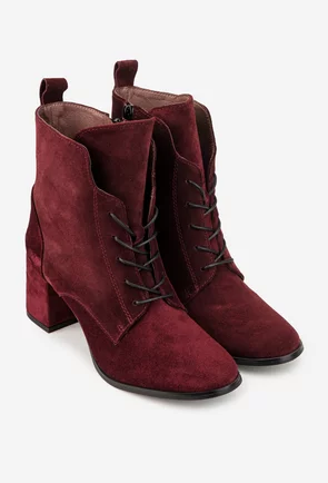 Botine dama din piele intoarsa bordo