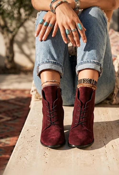 Botine dama din piele intoarsa bordo picture - 3