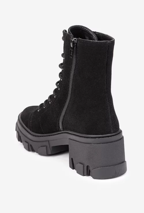 Botine dama din piele intoarsa neagra