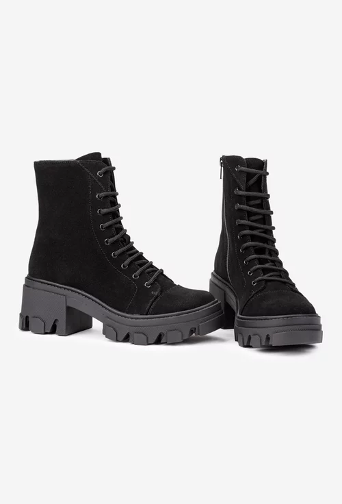 Botine dama din piele intoarsa neagra