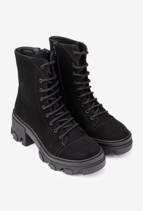 Botine dama din piele intoarsa neagra