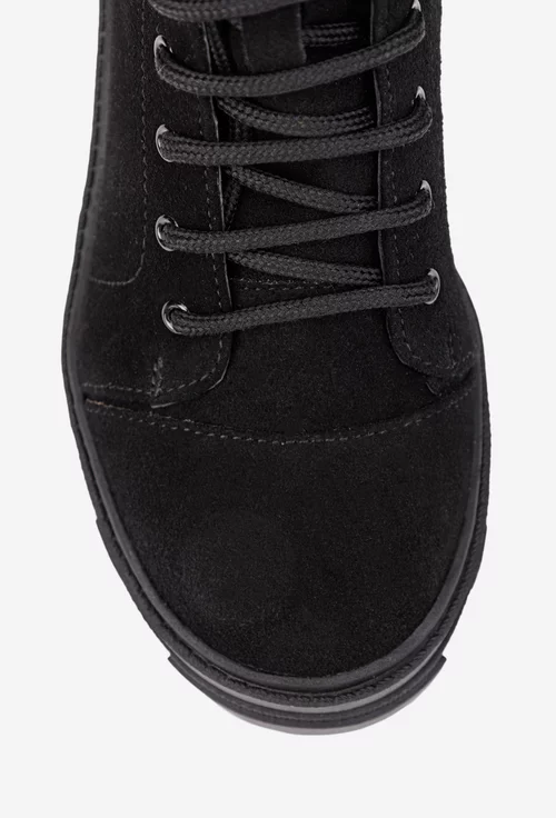 Botine dama din piele intoarsa neagra
