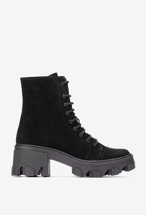 Botine dama din piele intoarsa neagra