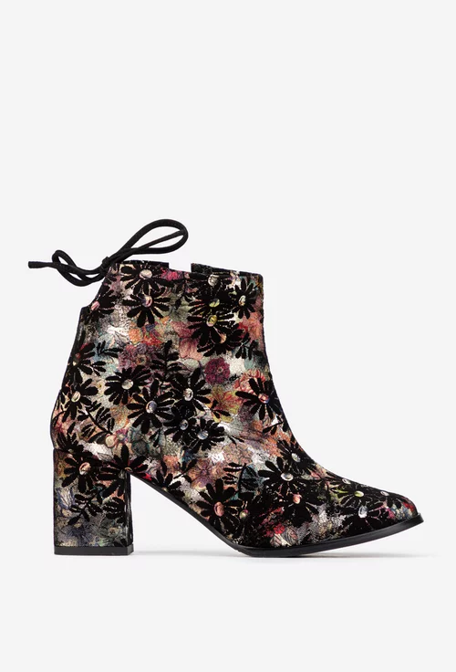 Botine dama din piele intoarsa neagra cu imprimeu multicolor picture - 3