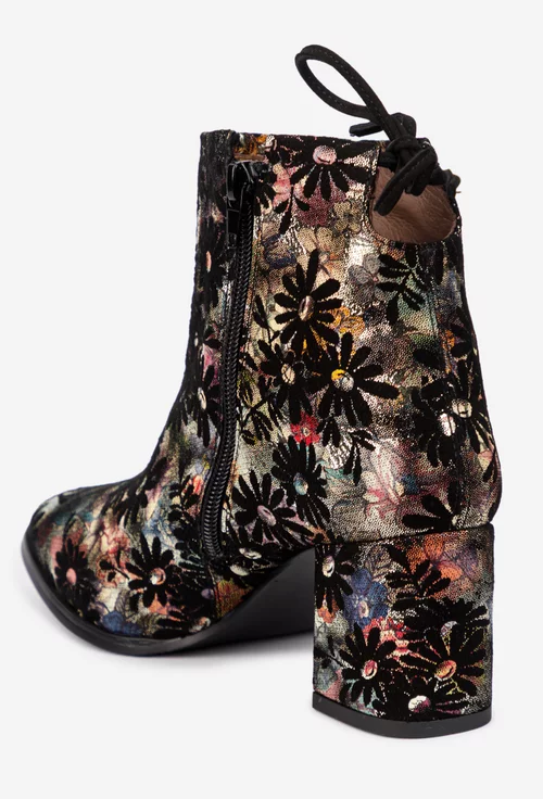 Botine dama din piele intoarsa neagra cu imprimeu multicolor picture - 4