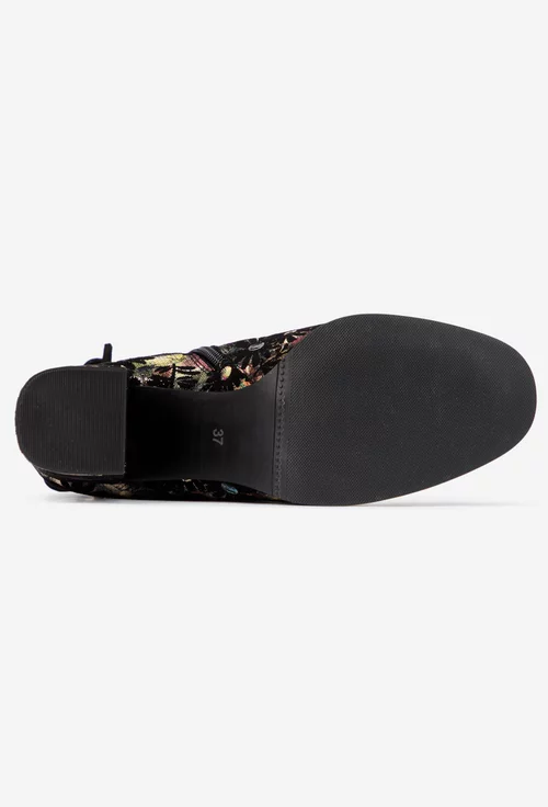 Botine dama din piele intoarsa neagra cu imprimeu multicolor picture - 5