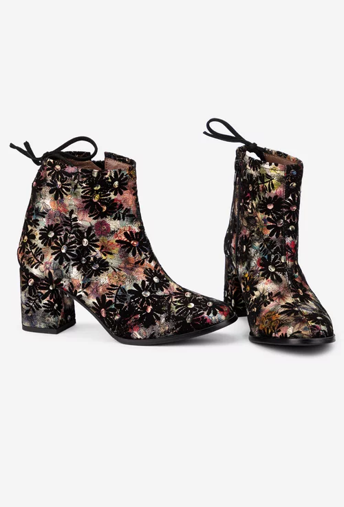 Botine dama din piele intoarsa neagra cu imprimeu multicolor picture - 6