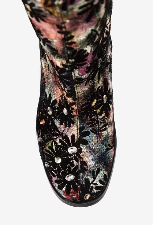 Botine dama din piele intoarsa neagra cu imprimeu multicolor picture - 7