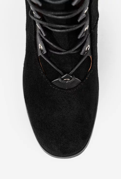 Botine dama din piele intoarsa neagra cu toc