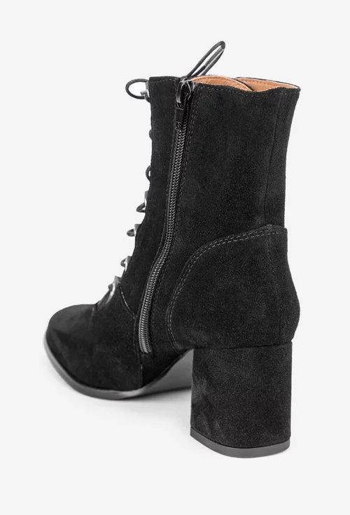 Botine dama din piele intoarsa neagra cu toc