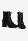 Botine dama din piele intoarsa neagra cu toc