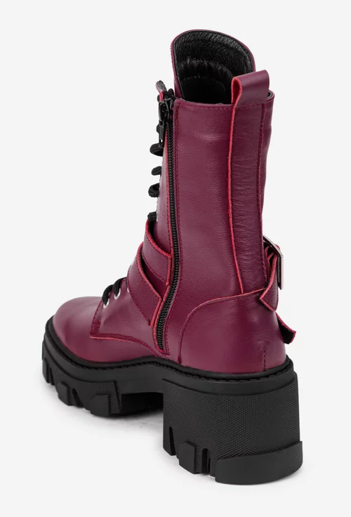 Botine dama din piele naturala bordo accesorizate