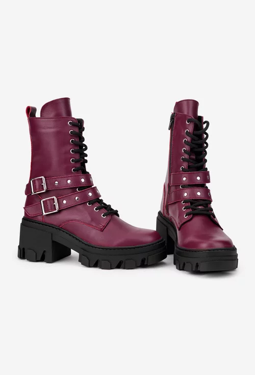 Botine dama din piele naturala bordo accesorizate