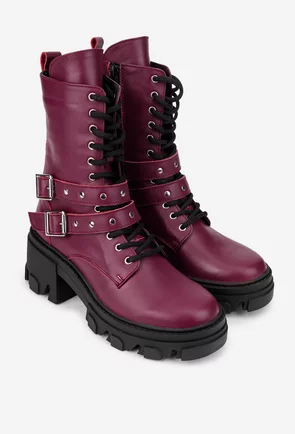 Botine dama din piele naturala bordo accesorizate