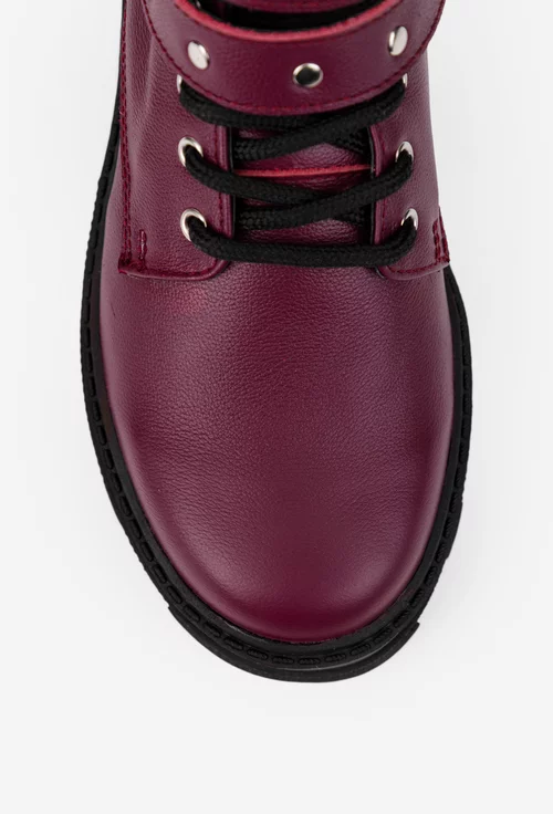Botine dama din piele naturala bordo accesorizate