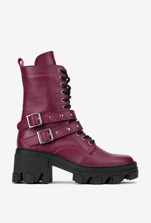 Botine dama din piele naturala bordo accesorizate