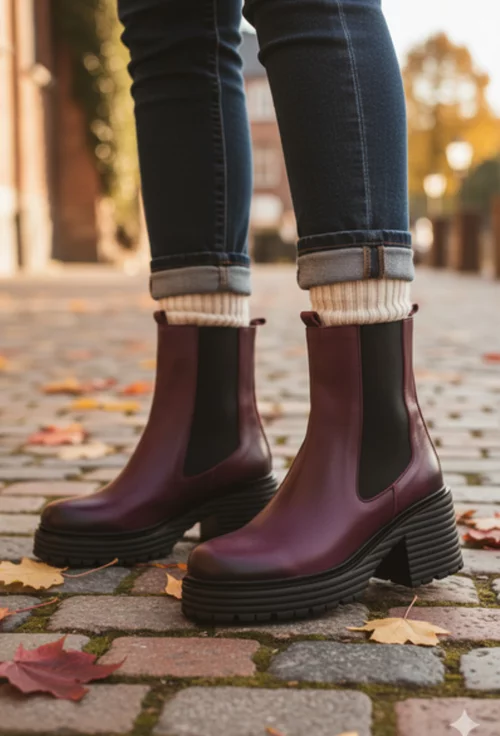 Botine dama din piele naturala burgundy cu elastic