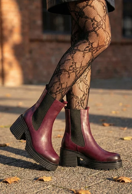 Botine dama din piele naturala burgundy cu elastic
