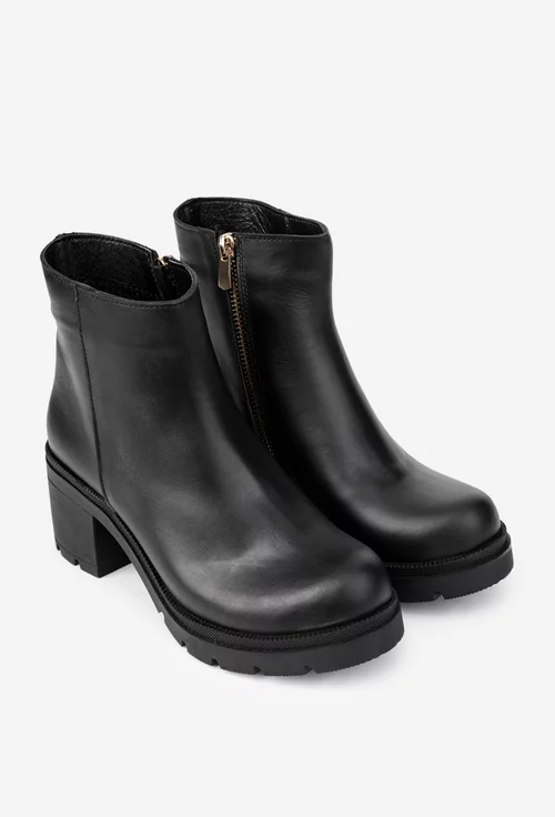 Botine dama din piele naturala neagra