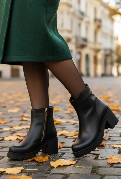 Botine dama din piele naturala neagra