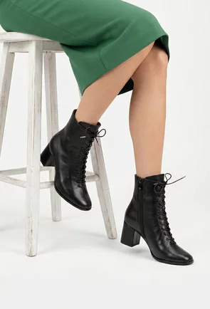 Botine dama din piele naturala neagra