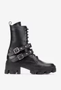 Botine dama din piele naturala neagra accesorizate