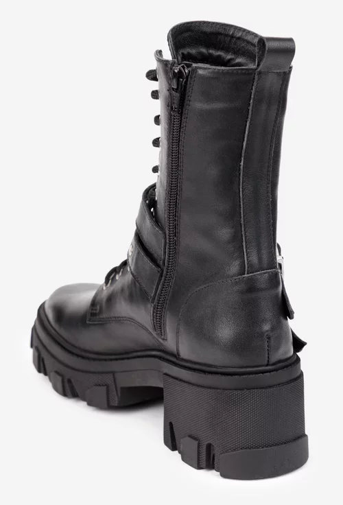 Botine dama din piele naturala neagra accesorizate