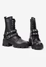 Botine dama din piele naturala neagra accesorizate