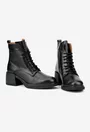 Botine dama din piele naturala neagra cu siret si fermoar