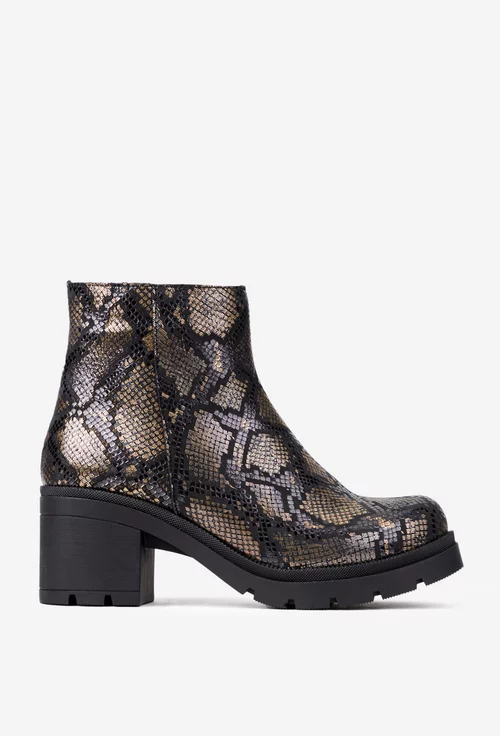 Botine dama din piele neagra cu auriu