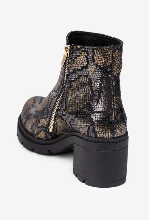 Botine dama din piele neagra cu auriu