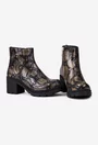 Botine dama din piele neagra cu auriu